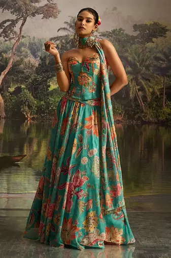 Regal Emerald Green Embroidered Lehenga