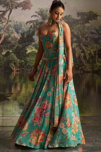 Regal Emerald Green Embroidered Lehenga