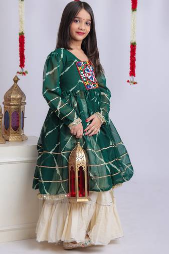 Navaratri special gota patti work lehenga with gamthi patch & gota patti work top for kids