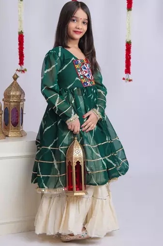 Navaratri special gota patti work lehenga with gamthi patch & gota patti work top for kids