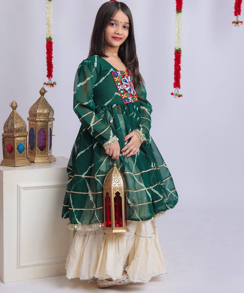 Navaratri special gota patti work lehenga with gamthi patch & gota patti work top for kids