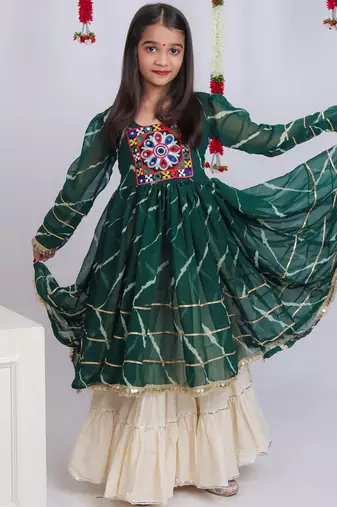 Navaratri special gota patti work lehenga with gamthi patch & gota patti work top for kids