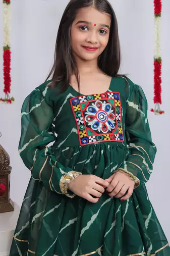 Navaratri special gota patti work lehenga with gamthi patch & gota patti work top for kids