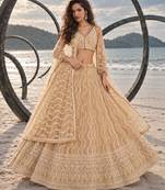 BEIGE NET THREAD WITH ZARI AND SEQUINCE WORK FESTIVE LEHENGA CHOLI SET FOR WOMEN'S