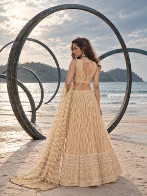 BEIGE NET THREAD WITH ZARI AND SEQUINCE WORK FESTIVE LEHENGA CHOLI SET FOR WOMEN'S 2