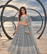GREY NET THREAD WITH ZARI AND SEQUINCE WORK FESTIVE LEHENGA CHOLI SET FOR WOMEN'S