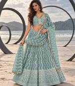 OCEAN BLUE  WORK THREAD WITH ZARI AND SEQUINCE WORK FESTIVE LEHENGA CHOLI SET FOR WOMEN'S