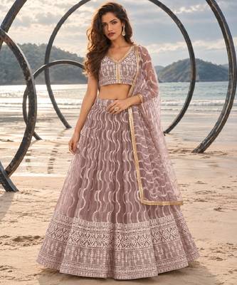 ONION PINK  WORK THREAD WITH ZARI AND SEQUINCE WORK FESTIVE LEHENGA CHOLI SET FOR WOMEN'S 1