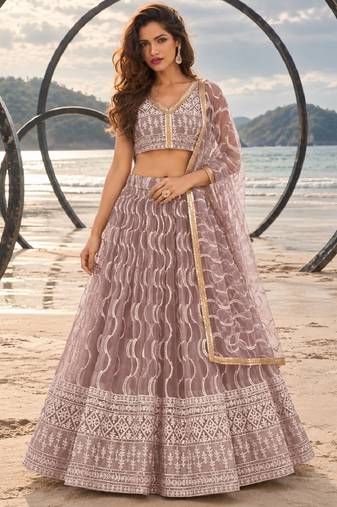 ONION PINK  WORK THREAD WITH ZARI AND SEQUINCE WORK FESTIVE LEHENGA CHOLI SET FOR WOMEN'S
