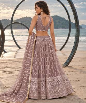 ONION PINK  WORK THREAD WITH ZARI AND SEQUINCE WORK FESTIVE LEHENGA CHOLI SET FOR WOMEN'S 2