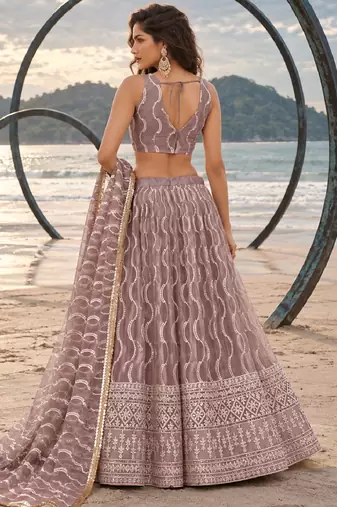 ONION PINK  WORK THREAD WITH ZARI AND SEQUINCE WORK FESTIVE LEHENGA CHOLI SET FOR WOMEN'S