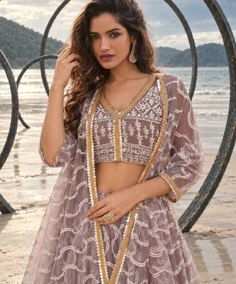 ONION PINK  WORK THREAD WITH ZARI AND SEQUINCE WORK FESTIVE LEHENGA CHOLI SET FOR WOMEN'S 5