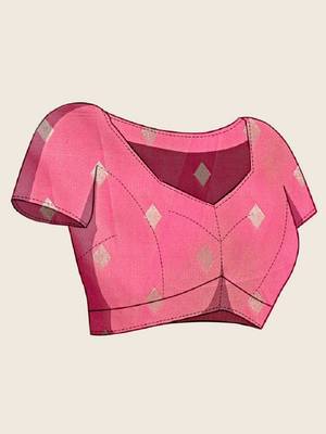 Pink zari work silk blend saree with blouse 5