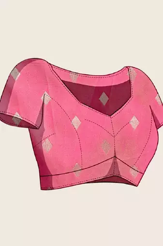 Pink zari work silk blend saree with blouse