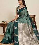 Green zari work silk blend saree with blouse