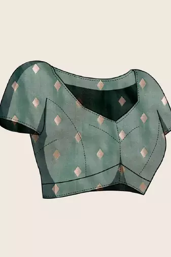 Green zari work silk blend saree with blouse