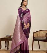 Wine zari work silk blend saree with blouse
