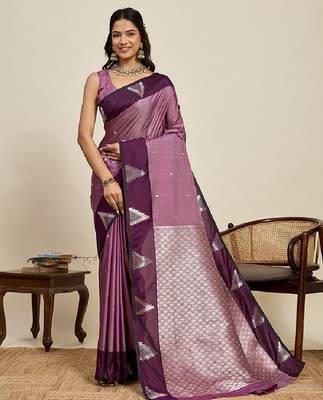 Wine zari work silk blend saree with blouse 2