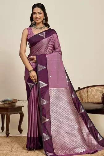 Wine zari work silk blend saree with blouse