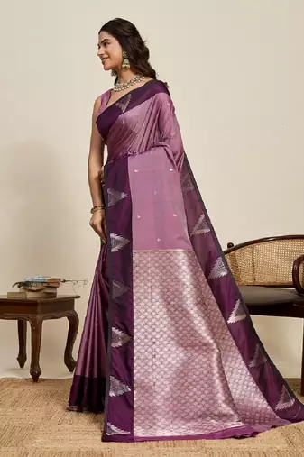Wine zari work silk blend saree with blouse