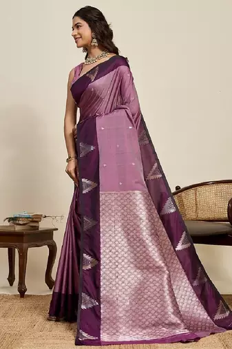 Wine zari work silk blend saree with blouse