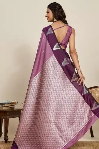 Wine zari work silk blend saree with blouse