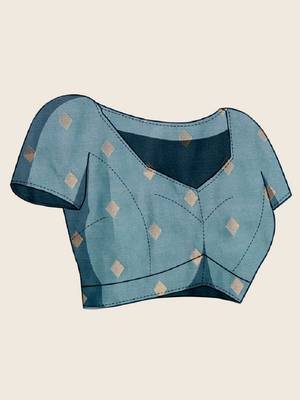 Blue zari work silk blend saree with blouse 6