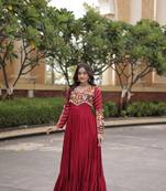 Designer reyon gown with mukaish & gamthi embroidery, mirror & gota patti lace | free size 38-44