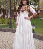 Designer reyon gown with mukaish & gamthi embroidery, mirror & gota patti lace | free size 38-44
