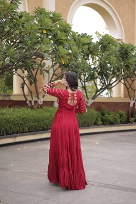 Designer reyon gown with mukaish & gamthi embroidery, mirror & gota patti lace | free size 38-44 2
