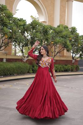 Designer reyon gown with mukaish & gamthi embroidery, mirror & gota patti lace | free size 38-44 3