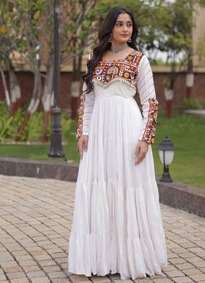 Designer reyon gown with mukaish & gamthi embroidery, mirror & gota patti lace | free size 38-44 3