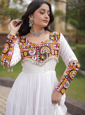 Designer reyon gown with mukaish & gamthi embroidery, mirror & gota patti lace | free size 38-44 4