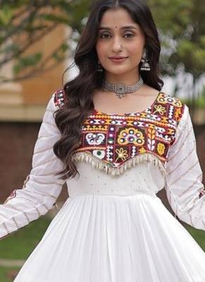 Designer reyon gown with mukaish & gamthi embroidery, mirror & gota patti lace | free size 38-44 5