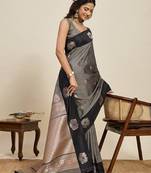 Black zari work silk blend saree with blouse