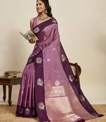 Lavender zari work silk blend saree with blouse