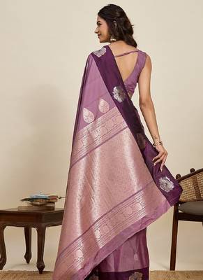 Lavender zari work silk blend saree with blouse 4