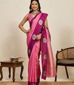 Rani pink zari work silk blend saree with blouse