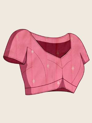 Rani pink zari work silk blend saree with blouse 5