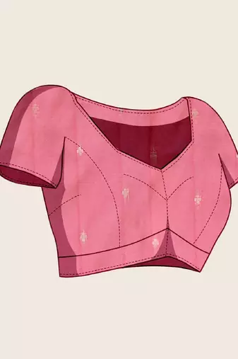 Rani pink zari work silk blend saree with blouse