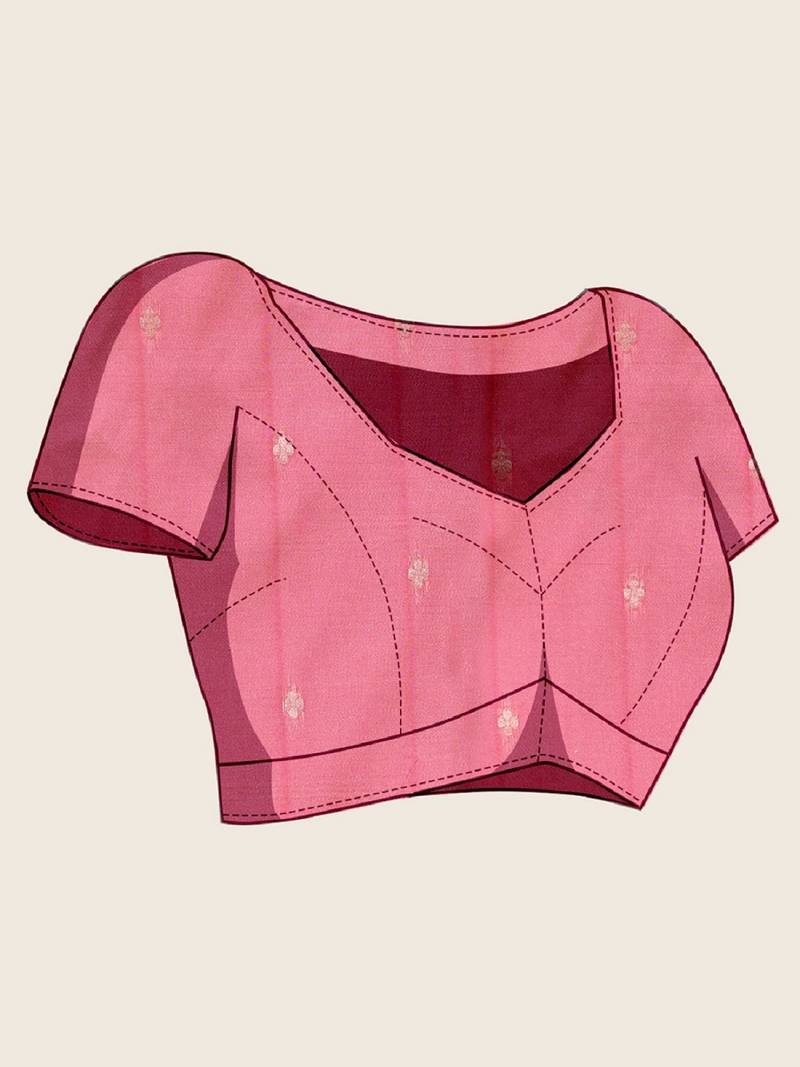 Rani pink zari work silk blend saree with blouse
