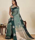 Drak green zari work silk blend saree with blouse