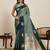 Drak green zari work silk blend saree with blouse
