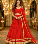 Red georgette lehenga choli with dupatta | navratri garba & dandiya outfit | golden lace ethnic festive wear