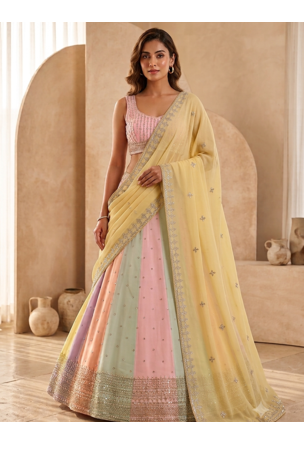 multicolor cording embroidery georgette lehenga set 1