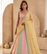 multicolor cording embroidery georgette lehenga set