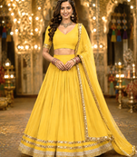 Yellow Georgette Lehenga Choli with Dupatta | Navratri Garba & Dandiya Outfit | Golden Lace Ethnic Festive Wear