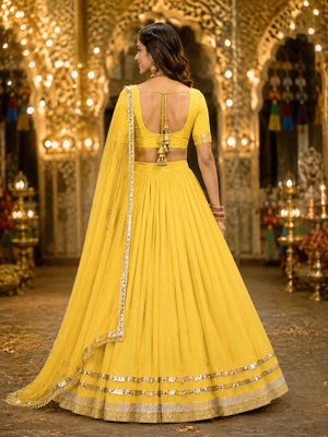 Yellow Georgette Lehenga Choli with Dupatta | Navratri Garba & Dandiya Outfit | Golden Lace Ethnic Festive Wear 2