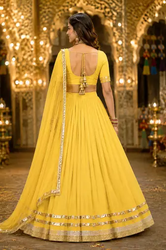 Yellow Georgette Lehenga Choli with Dupatta | Navratri Garba & Dandiya Outfit | Golden Lace Ethnic Festive Wear