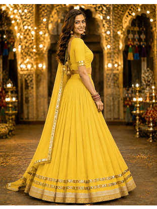 Yellow Georgette Lehenga Choli with Dupatta | Navratri Garba & Dandiya Outfit | Golden Lace Ethnic Festive Wear 3